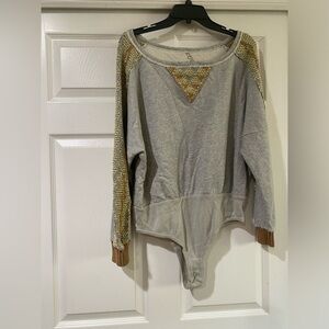 Free‎ People Side Eye Sweater Bodysuit, Grey, Size X-Large